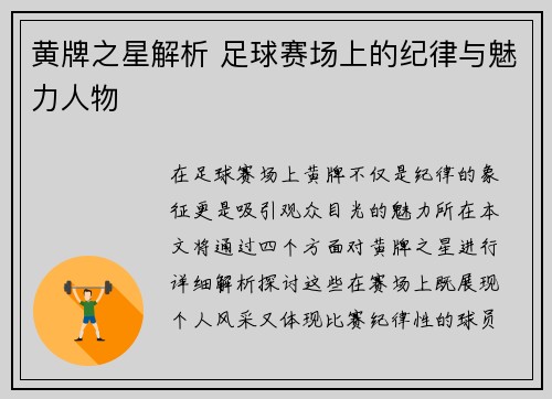 黄牌之星解析 足球赛场上的纪律与魅力人物