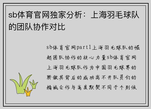 sb体育官网独家分析：上海羽毛球队的团队协作对比