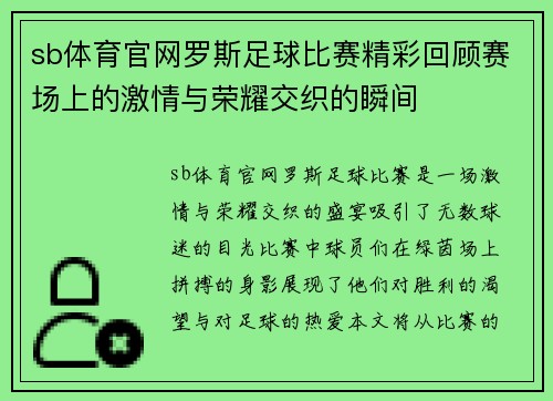 sb体育官网罗斯足球比赛精彩回顾赛场上的激情与荣耀交织的瞬间