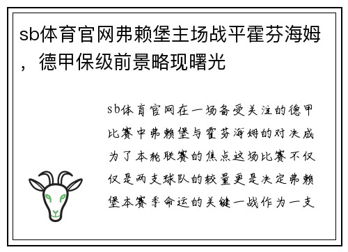 sb体育官网弗赖堡主场战平霍芬海姆，德甲保级前景略现曙光